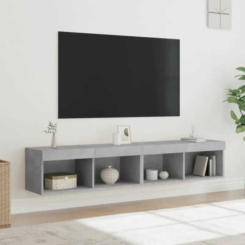 Tv-meubel van bewerkt hout met RGB LED-verlichting en stijlvol design - Betongrijs / 2 / 80 cm - Tv-meubels