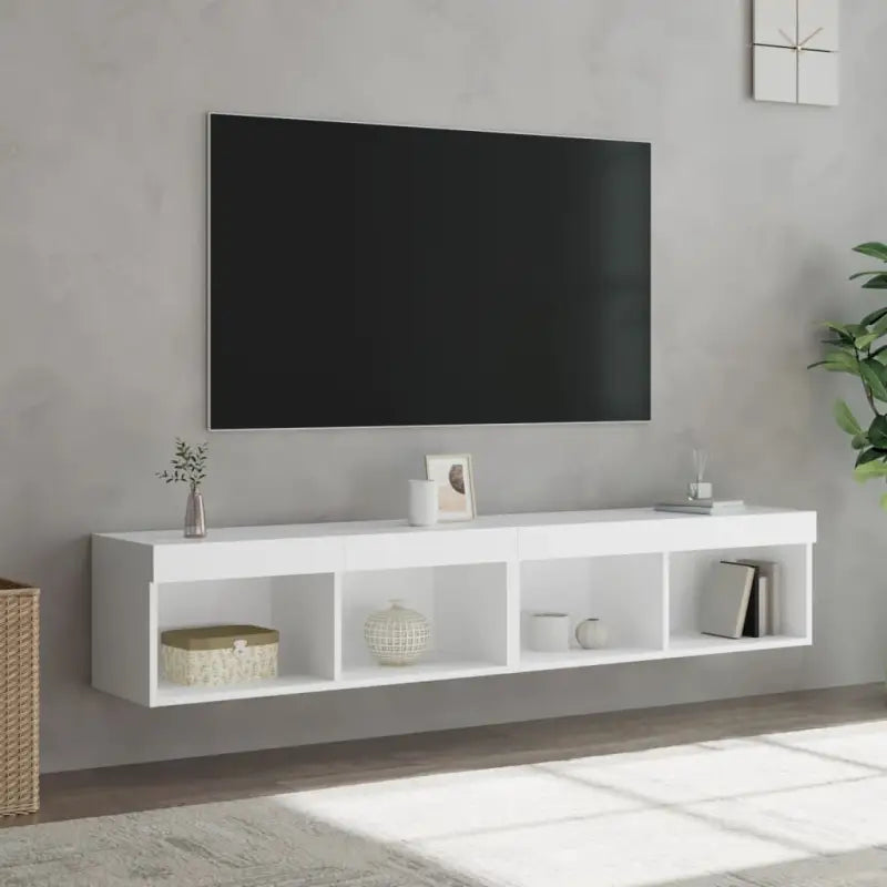 Tv-meubel van bewerkt hout met RGB LED-verlichting en stijlvol design - Wit / 2 / 80 cm - Tv-meubels