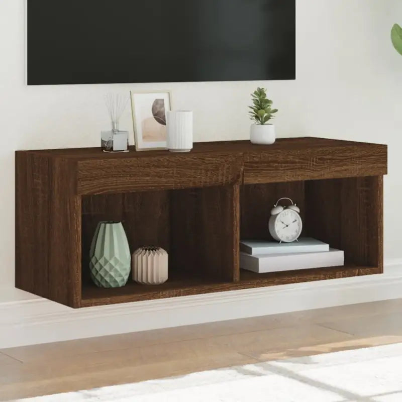 Tv-meubel van bewerkt hout met RGB LED-verlichting en stijlvol design - bruin eikenkleur / 1 / 80 cm - Tv-meubels