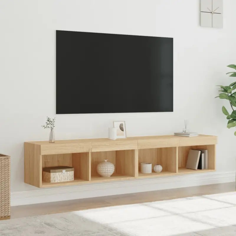 Tv-meubel van bewerkt hout met RGB LED-verlichting en stijlvol design - Sonoma eiken / 2 / 80 cm - Tv-meubels