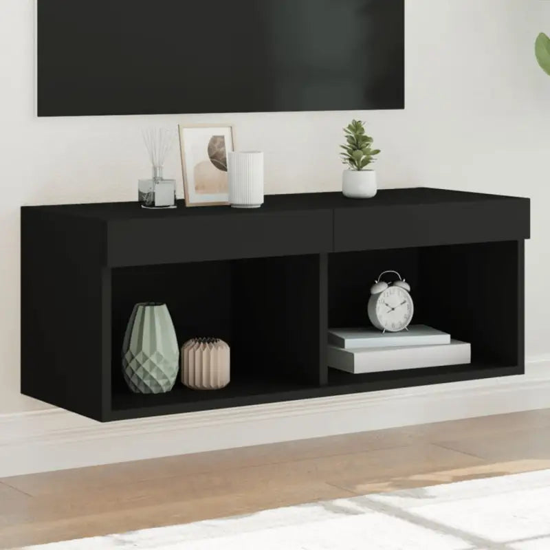 Tv-meubel van bewerkt hout met RGB LED-verlichting en stijlvol design - Zwart / 1 / 80 cm - Tv-meubels