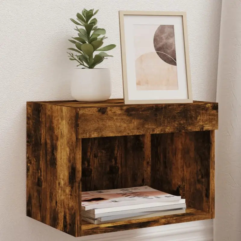 Tv-meubel van bewerkt hout met RGB LED-verlichting en stijlvol design - Gerookt eiken / 1 / 40 cm - Tv-meubels