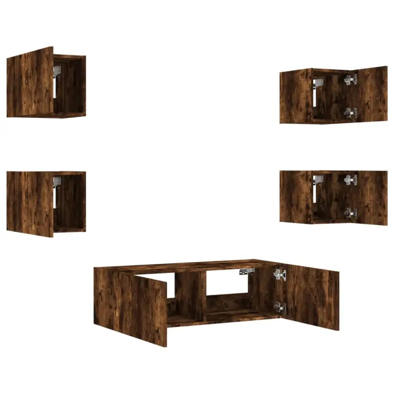 Tv-meubel van bewerkt hout met RGB LED-verlichting in gerookt eiken - Tv-meubels