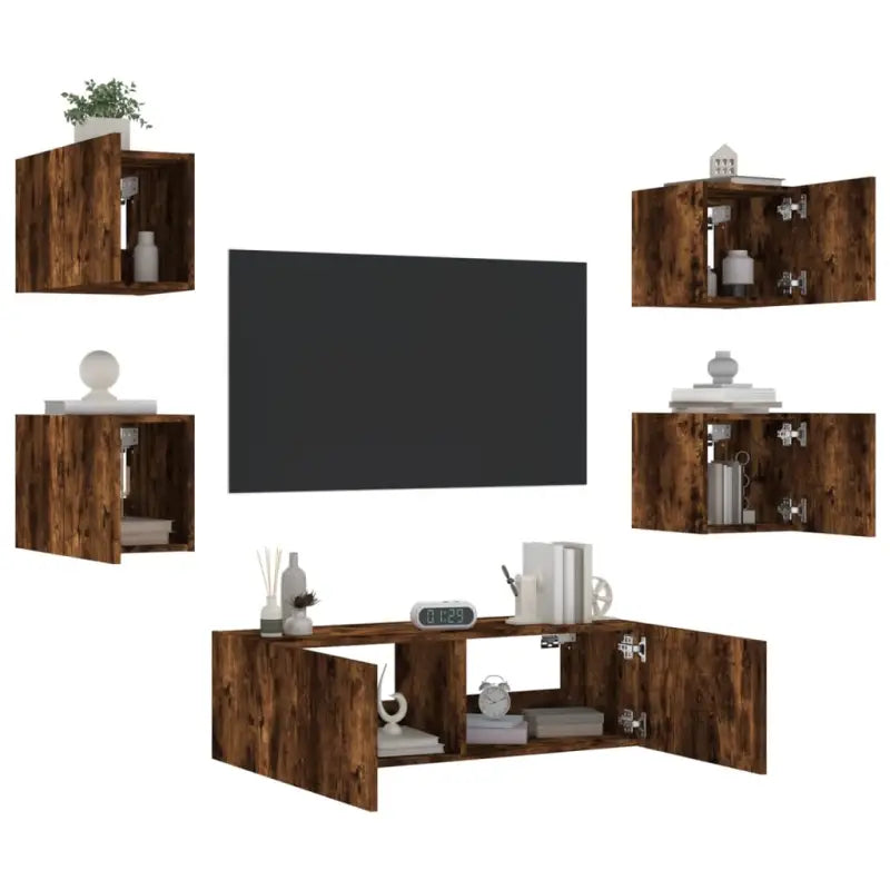 Tv-meubel van bewerkt hout met RGB LED-verlichting in gerookt eiken - Tv-meubels