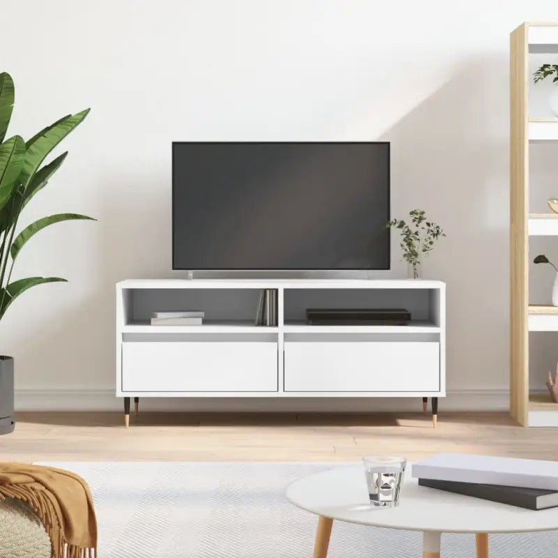 Tv-meubel van bewerkt hout met stevige ijzeren poten en opbergruimte - Wit / 1 - Tv-meubels