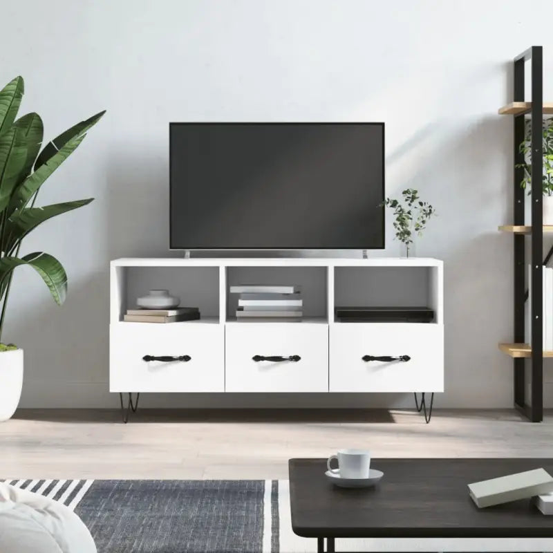Tv-meubel van bewerkt hout met stevige ijzeren poten - Wit / 1 - Tv-meubels