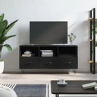 Tv-meubel van bewerkt hout met stevige ijzeren poten - Zwart / 1 - Tv-meubels