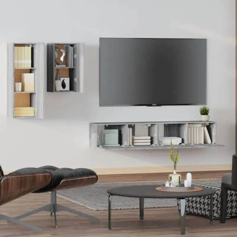 Tv-meubels in grijs sonoma met bewerkt hout voor een klassiek accent - Tv-meubels