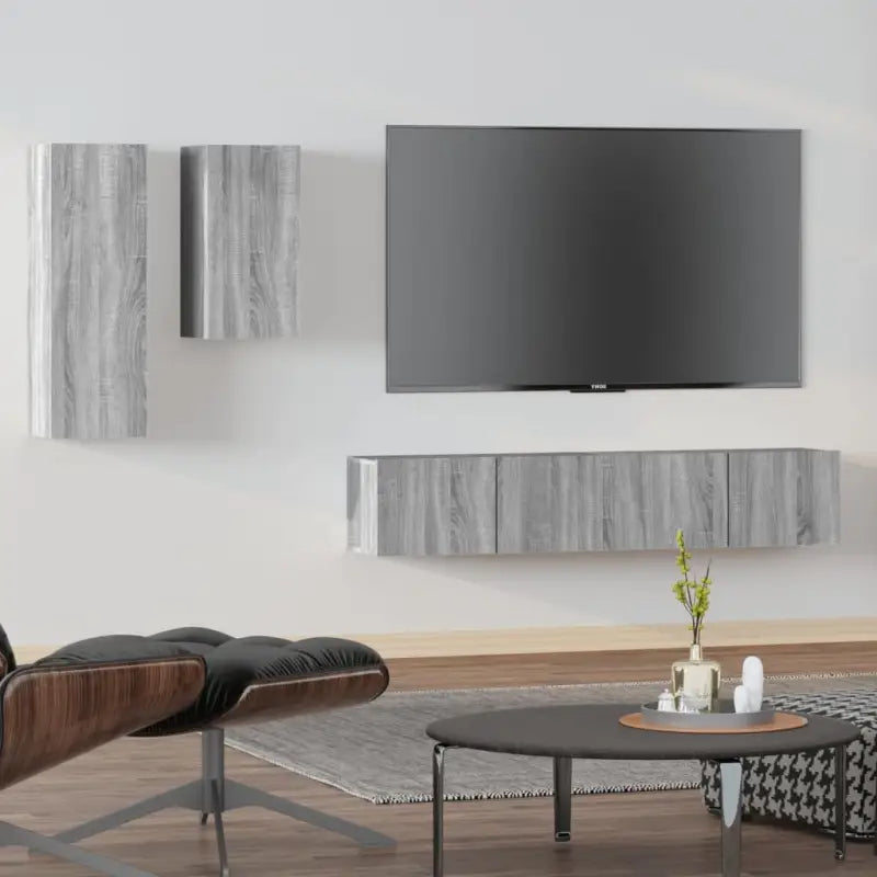 Tv-meubels in grijs sonoma met bewerkt hout voor een klassiek accent - Grijs sonoma / 4 / 80 cm - Tv-meubels