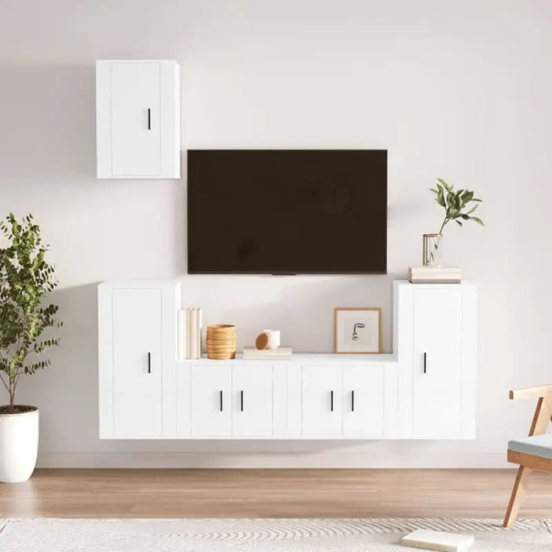Tv-meubels in grijs sonoma met bewerkt hout voor een stijlvolle woonkamer - Hoogglans wit / 5 - Tv-meubels