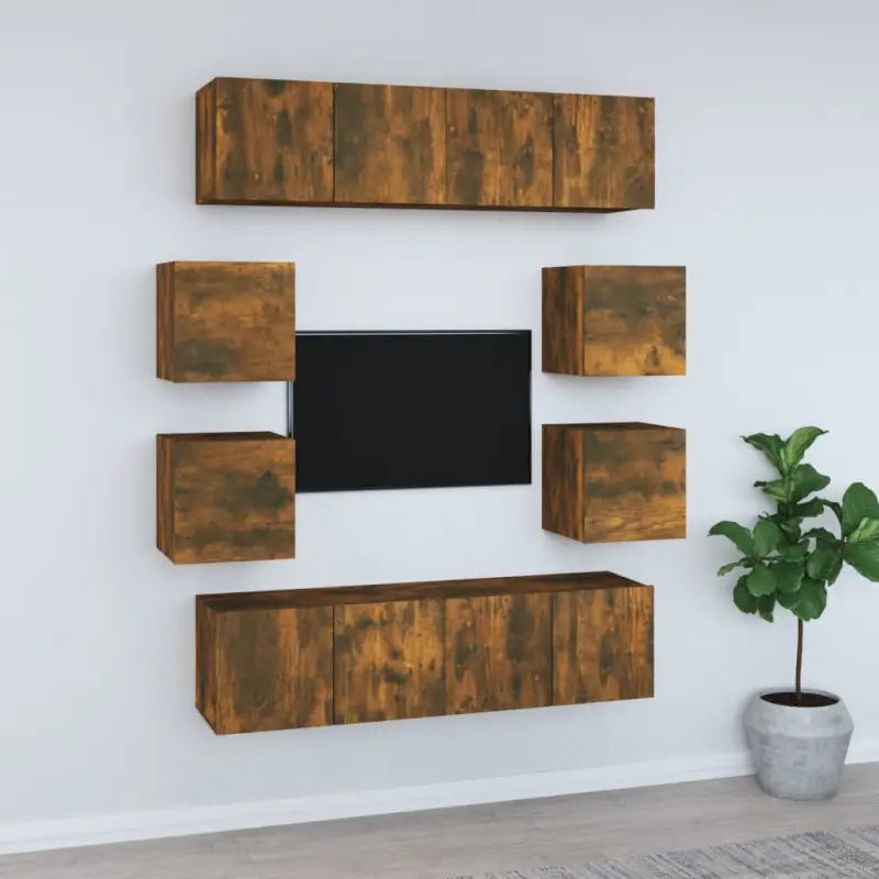 Tv-meubels in grijs sonoma met bewerkt hout voor een stijlvolle woonkamer - Gerookt eiken / 8 / 60 cm - Tv-meubels