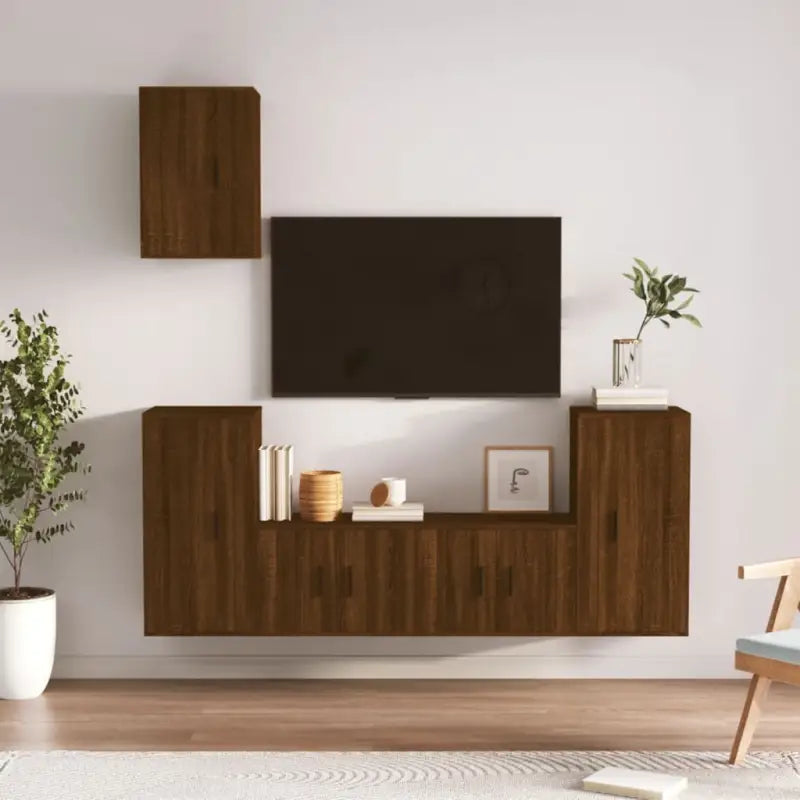Tv-meubels in grijs sonoma met bewerkt hout voor een stijlvolle woonkamer - bruin eikenkleur / 5 - Tv-meubels