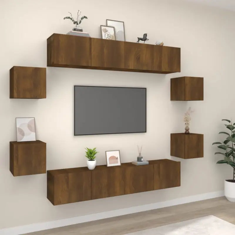 Tv-meubels in grijs sonoma met bewerkt hout voor een stijlvolle woonkamer - bruin eikenkleur / 8 / 80 cm - Tv-meubels
