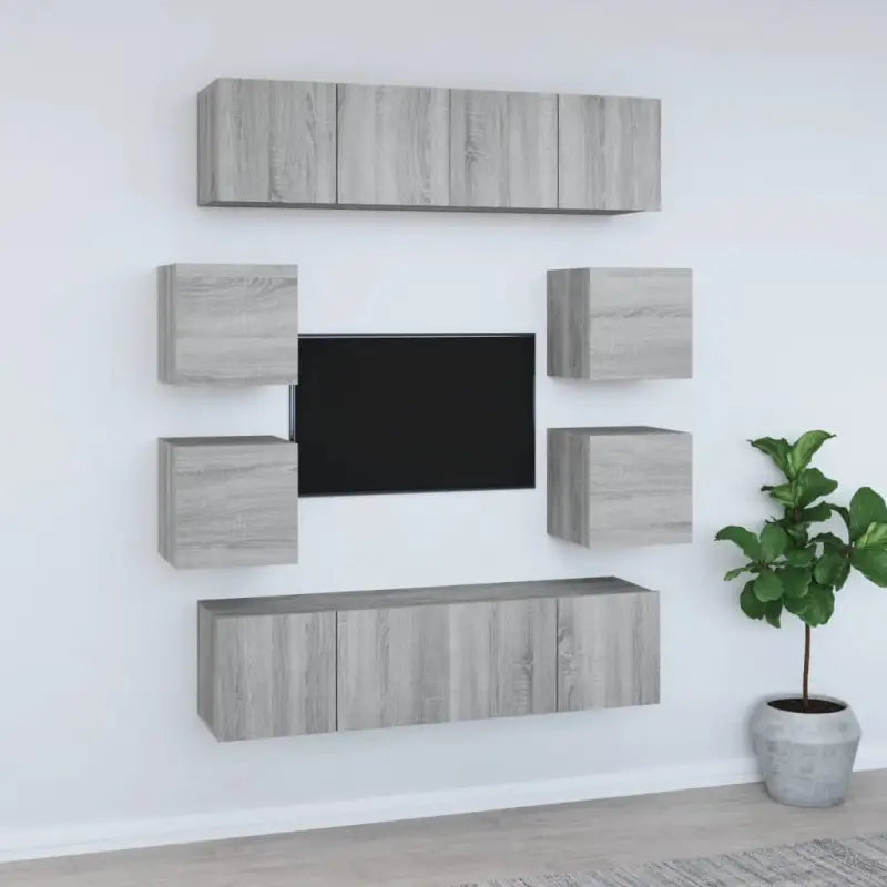 Tv-meubels in grijs sonoma met bewerkt hout voor een stijlvolle woonkamer - Grijs sonoma / 8 / 60 cm - Tv-meubels