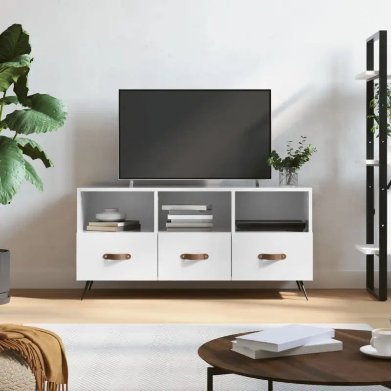 Tv-meubels met bewerkt hout en ijzeren poten voor een trendy uitstraling - Hoogglans wit / 1 - Tv-meubels