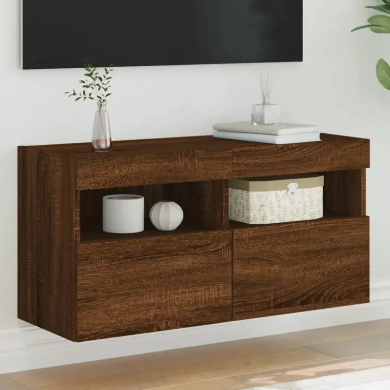 Tv-meubels met duurzame bewerkte hout en rgb led-verlichting - bruin eikenkleur / 1 / 80 cm - Tv-meubels