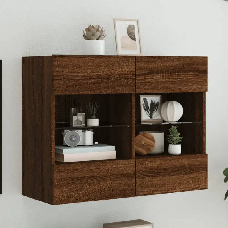 Tv-meubels met duurzame bewerkte hout en rgb led-verlichting - bruin eikenkleur / 1 / 78.5 cm - Tv-meubels