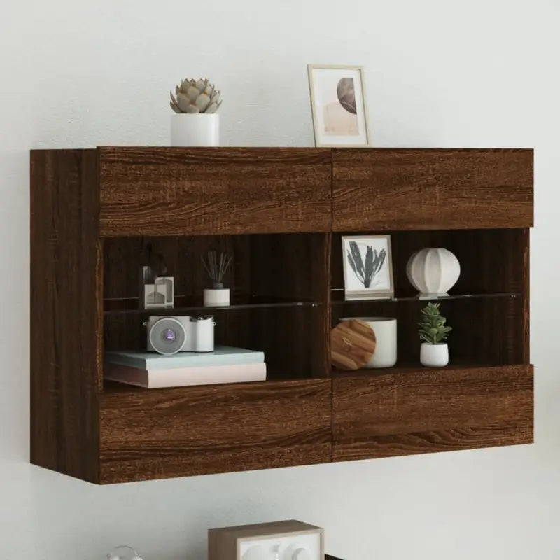 Tv-meubels met duurzame bewerkte hout en rgb led-verlichting - bruin eikenkleur / 1 / 98.5 cm - Tv-meubels