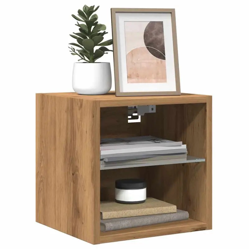 Tv-meubels met RGB LED-verlichting en glazen plaat voor moderne uitstraling - artisanaal eikenkleurig / 1 / 30 cm