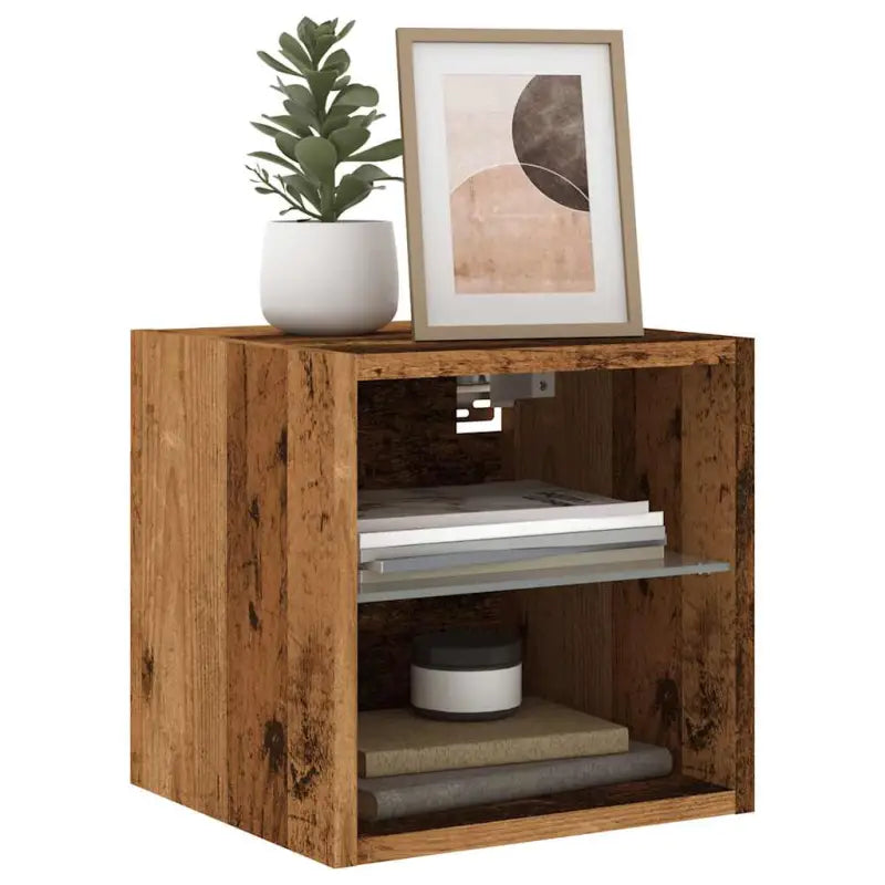 Tv-meubels met RGB LED-verlichting en glazen plaat voor moderne uitstraling - Oud hout / 1 / 30 cm - Tv-meubels