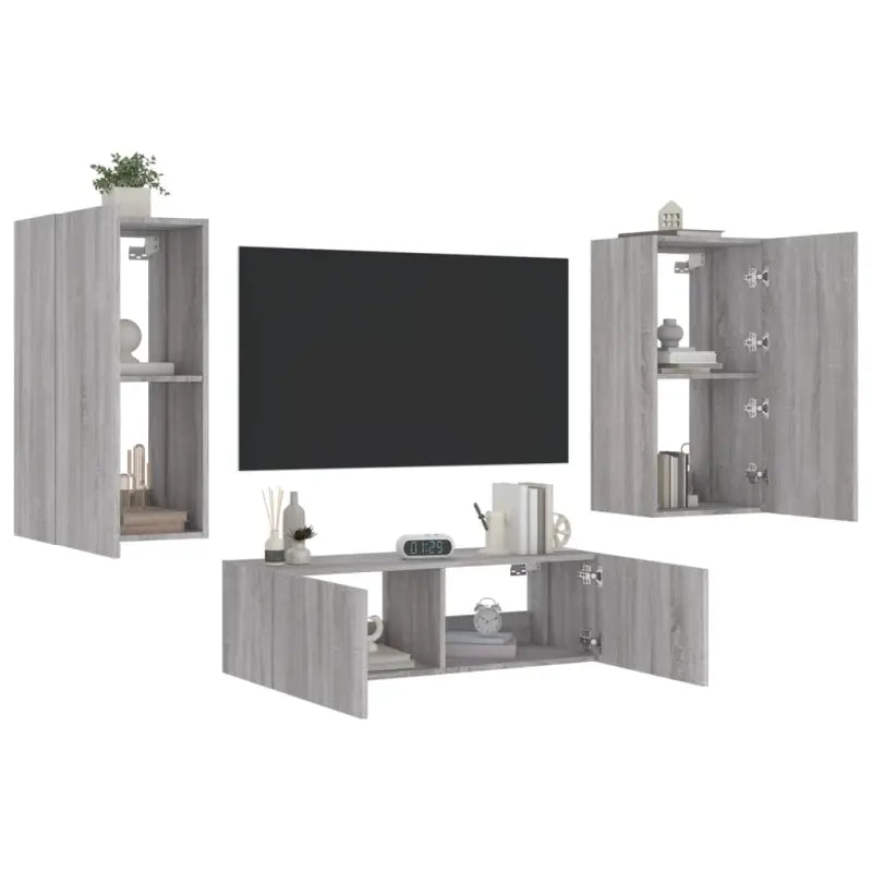 Tv-meubels met RGB LED-verlichting in grijs Sonoma met bewerkt hout - Tv-meubels