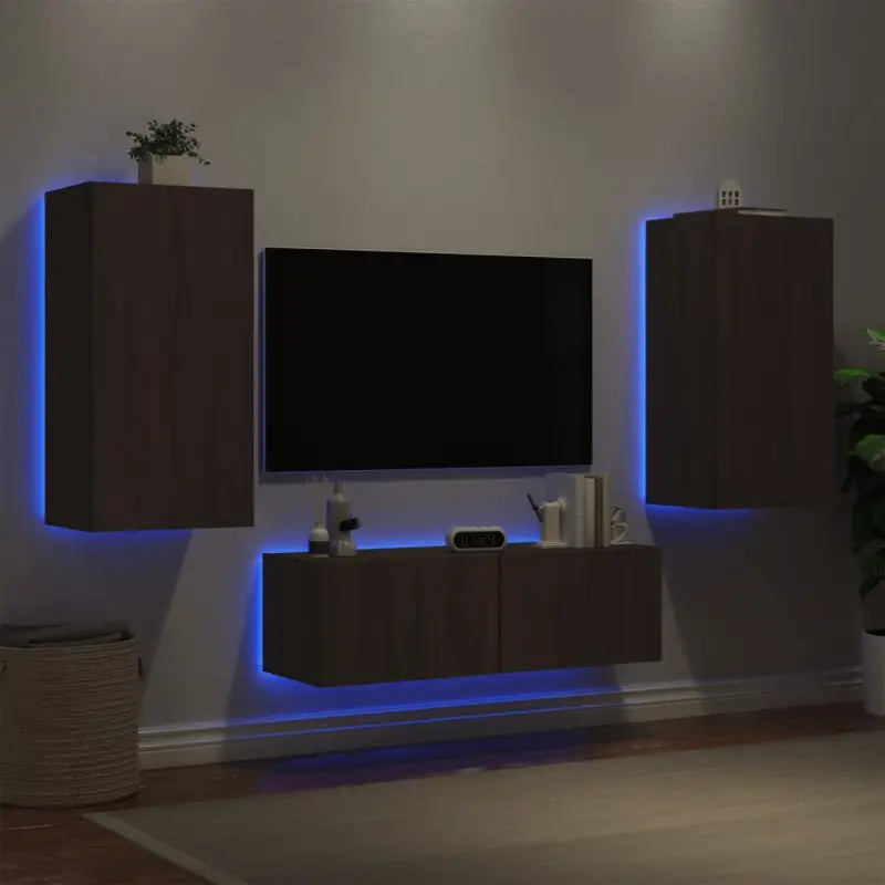 Tv-meubels met RGB LED-verlichting in grijs Sonoma met bewerkt hout - bruin eikenkleur / 1 - Tv-meubels