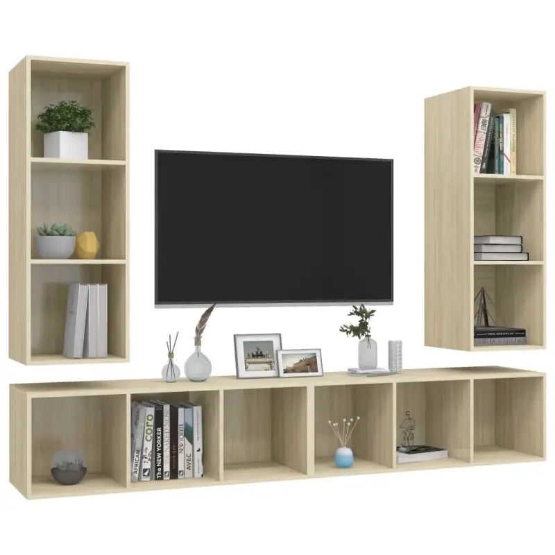 Tv-meubels van bewerkt hout met opbergruimte en muurbevestiging - Tv-meubels