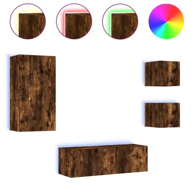 Tv-meubels van bewerkt hout met RGB LED-verlichting in gerookt eiken - Tv-meubels