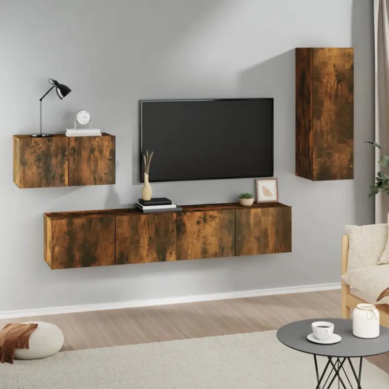 Tv-meubels van bewerkt hout met trendy en praktisch ontwerp - Gerookt eiken / 4 / 90 cm - Tv-meubels