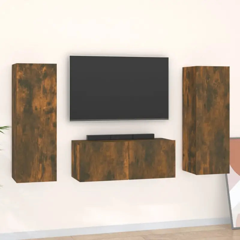 Tv-meubels van bewerkt hout met trendy en praktische design - Gerookt eiken / 3 / 80 cm - Tv-meubels