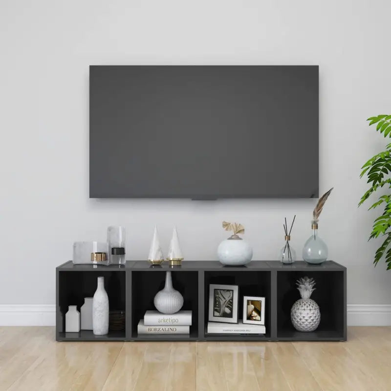Tv-meubels van bewerkt hout met trendy en praktische design - Hoogglans grijs / 4 - Tv-meubels