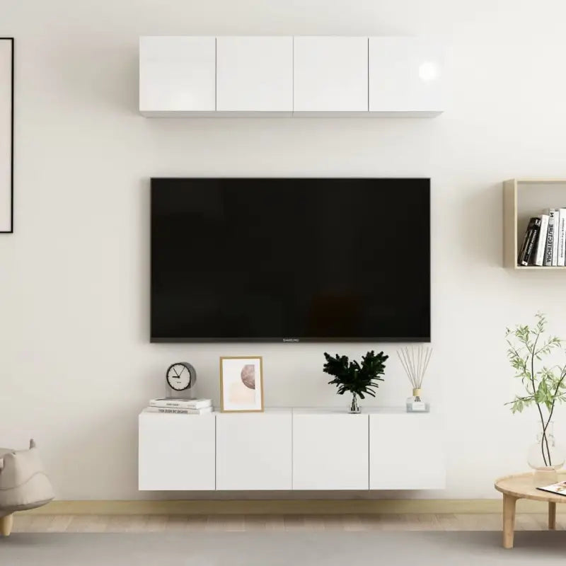 Tv-meubels van bewerkt hout met trendy en praktische design - Hoogglans wit / 4 / 60 cm - Tv-meubels