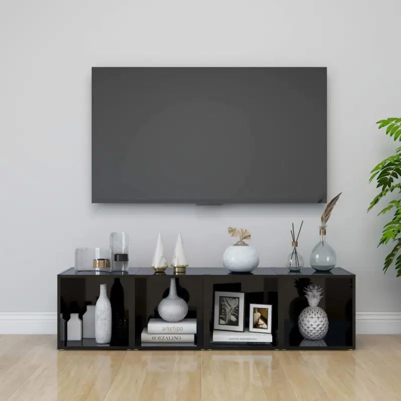 Tv-meubels van bewerkt hout met trendy en praktische design - Hoogglans zwart / 4 - Tv-meubels