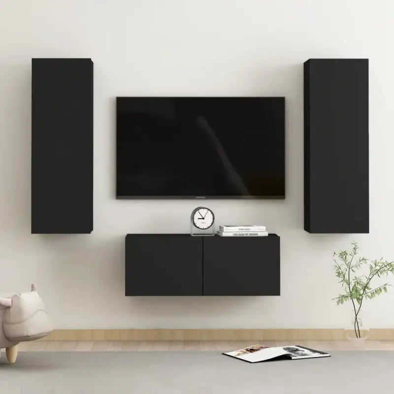 Tv-meubels van bewerkt hout met trendy en praktische design - Zwart / 3 / 80 cm - Tv-meubels