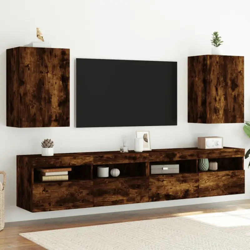 Tv-meubels van bewerkt hout voor een ruime en opgeruimde woonkamer - Gerookt eiken / 2 / 60 cm - Tv-meubels