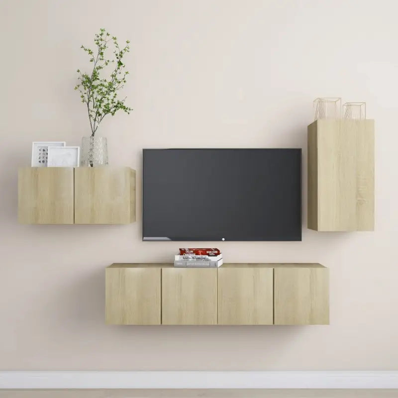 Tv-meubelset in bewerkt hout met opbergruimte en muurbevestiging - Sonoma eiken / 1 / 60 cm - Tv-meubels
