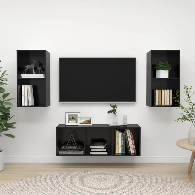 Tv-Meubelset Met Opbergruimte en Wandmontage - Hoogglans zwart / 1 - Tv-meubels