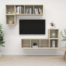 Tv-meubelset van bewerkt hout met muurbevestiging en opbergruimte - Sonoma eiken / 1 - Tv-meubels