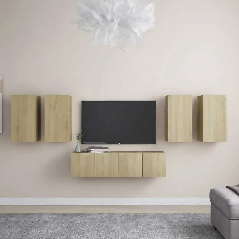 Tv-meubelset van bewerkt hout met opbergruimte en muurbevestiging - Sonoma eiken / 6 / 60 cm - Tv-meubels