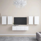 Tv-meubelset van bewerkt hout met opbergruimte en muurbevestiging - Wit / 6 / 60 cm - Tv-meubels