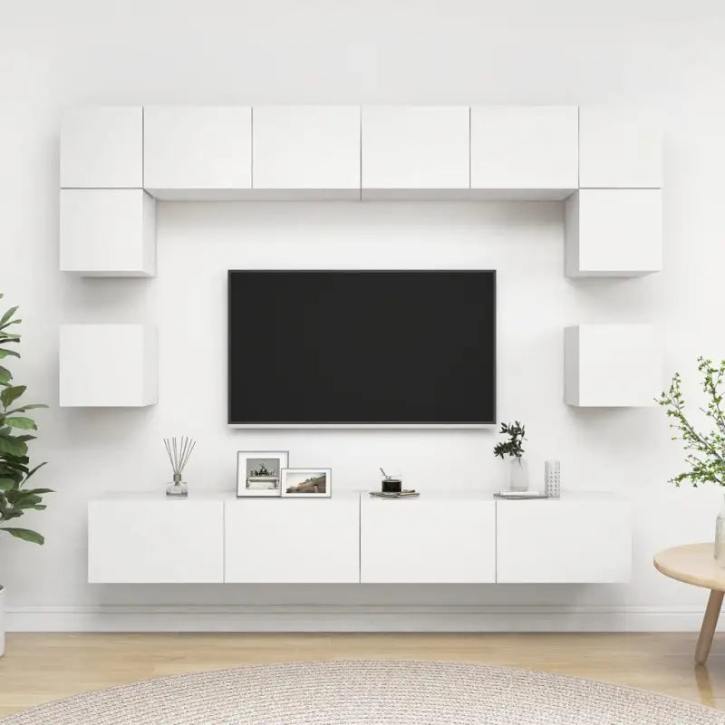 Tv-meubelset van bewerkt hout met opbergruimte en muurbevestiging - Wit / 1 / 100 cm - Tv-meubels