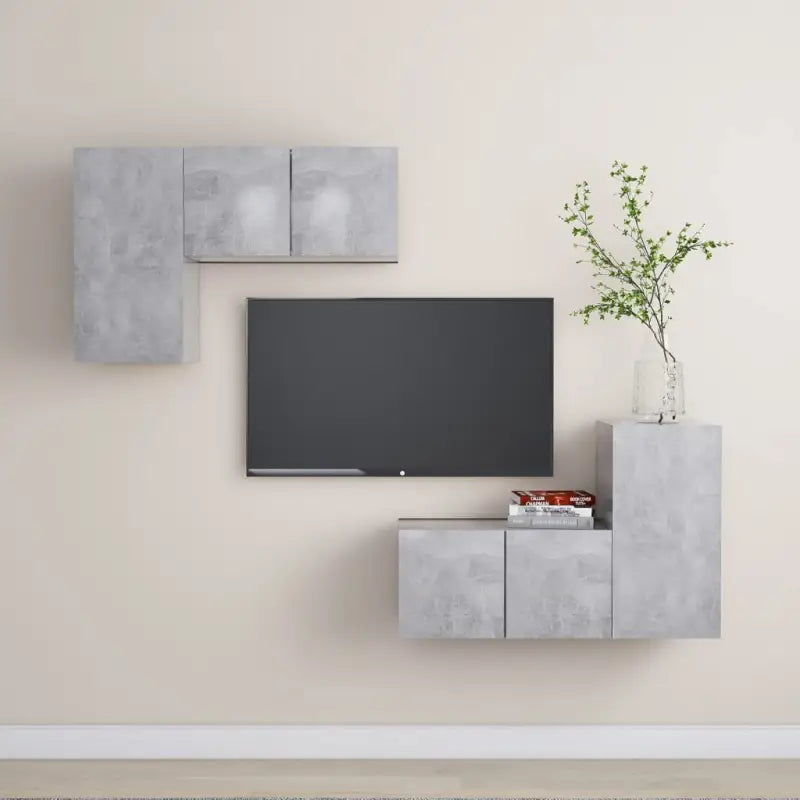 Tv-meubelset van bewerkt hout met opbergruimte en wandmontage - Betongrijs / 4 / 60 cm - Tv-meubels