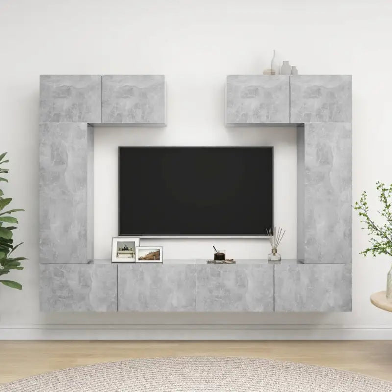 Tv-meubelset van bewerkt hout met opbergruimte en wandmontage - Betongrijs / 6 / 90 cm - Tv-meubels