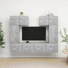Tv-meubelset van bewerkt hout met opbergruimte en wandmontage - Betongrijs / 6 / 60 cm - Tv-meubels
