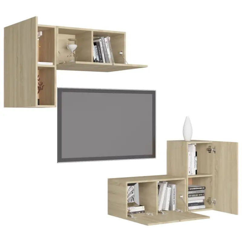 Tv-meubelset van bewerkt hout met opbergruimte en wandmontage - Tv-meubels