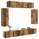 Tv-meubelset van bewerkt hout met opbergruimte en wandmontage - Oud hout / 6 / 90 cm - Tv-meubels