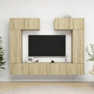 Tv-meubelset van bewerkt hout met opbergruimte en wandmontage - Sonoma eiken / 6 / 90 cm - Tv-meubels