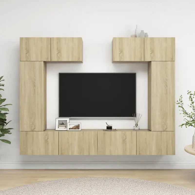 Tv-meubelset van bewerkt hout met opbergruimte en wandmontage - Sonoma eiken / 6 / 90 cm - Tv-meubels