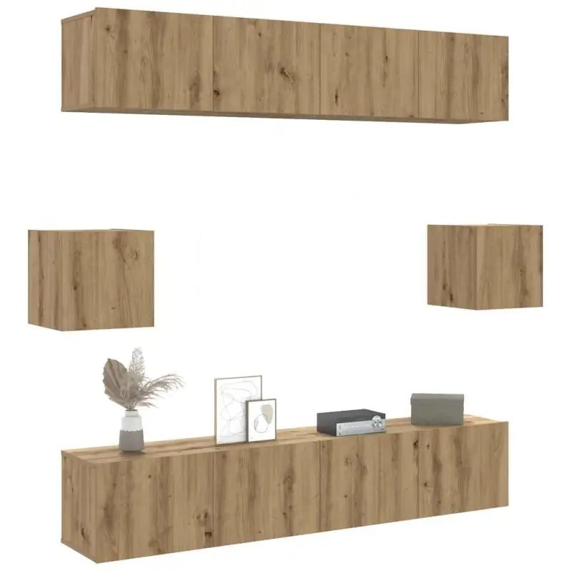 Tv-meubelset van bewerkt hout met opbergruimte voor wandmontage - artisanaal eikenkleurig / 6 / 80 cm - Tv-meubels