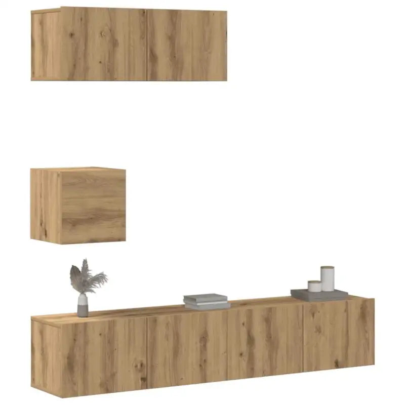 Tv-meubelset van bewerkt hout met strak modern design - artisanaal eikenkleurig / 4 / 80 cm - Tv-meubels
